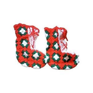 Vintage Handmade Crochet Granny Square Christmas Stockings Set Of 2  Red Green